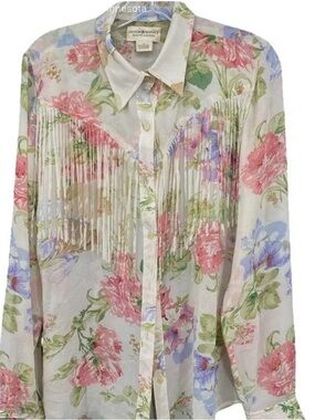 Floral Fringe Button-Up Blouse